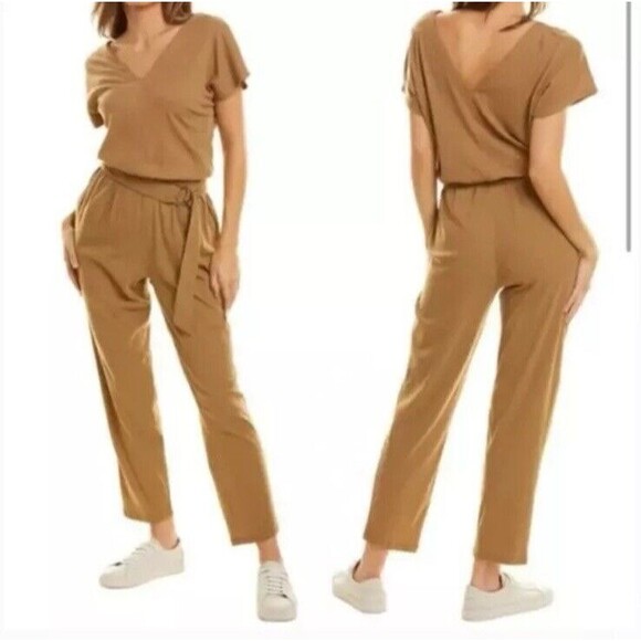 ATM Anthony Thomas Melillo L High Torsion  OAO Sahara Cotton Tan Belted Jumpsuit - Picture 1 of 11
